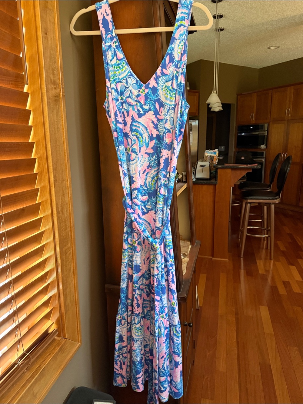 Lilly Pulitzer Blue & Pink Floral V-Neck Maxi Dress